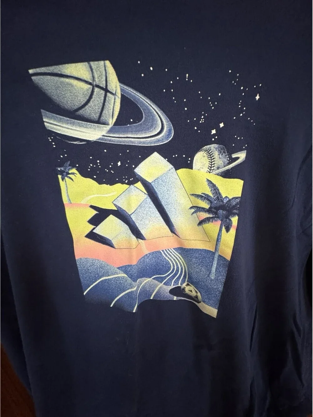 Adidas Boys XL 18/20 Surreal Space Sports Graphic T Shirt Navy Blue